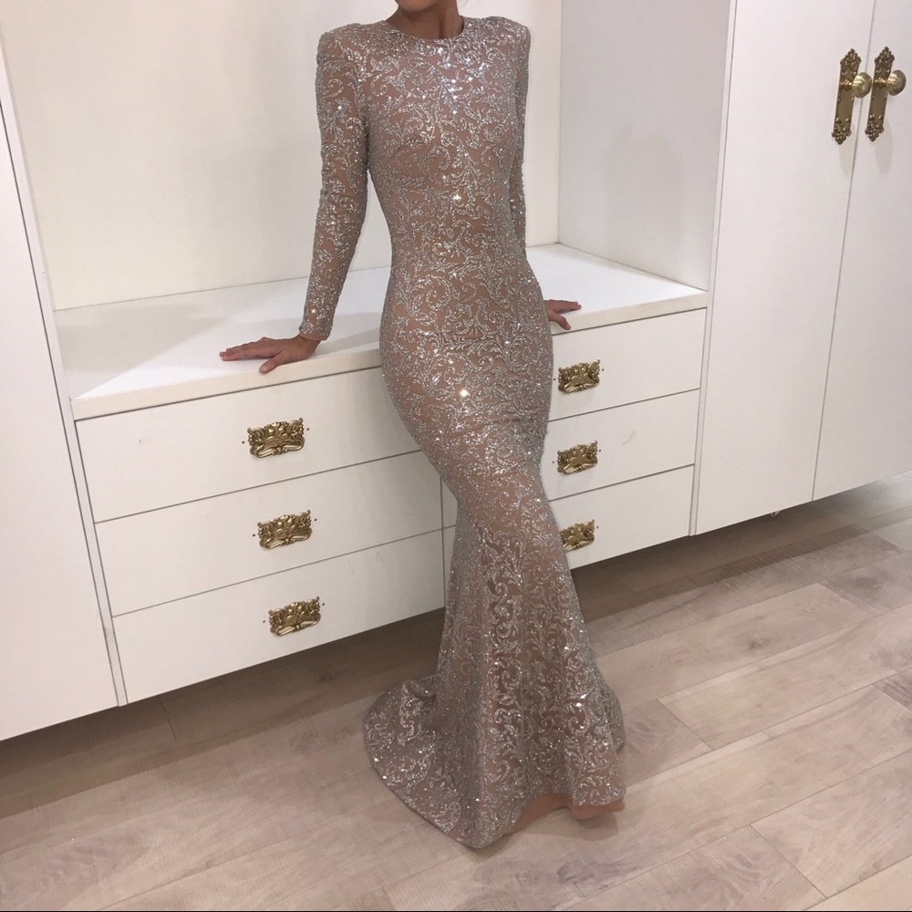 Nude/silver glitter mermaid gown